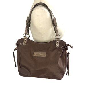 Lancaster Paris Brown Nylon Satchel Shoulder Bag Metallic Straps Lightweight